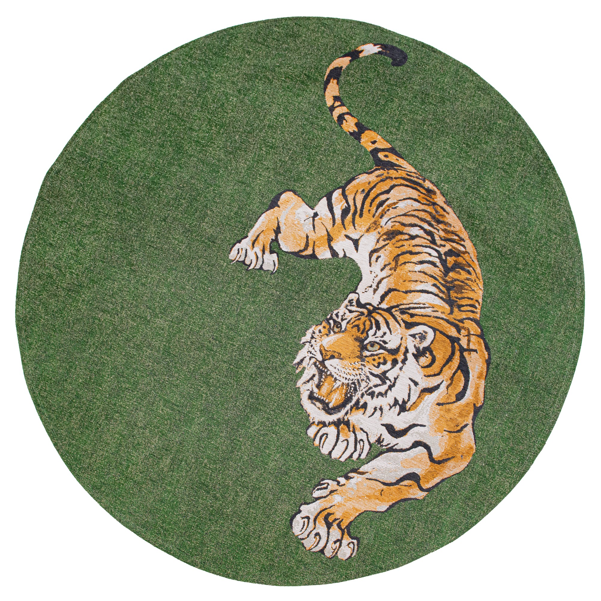 Louis De Poortere Designer Tiger 9388 Circle Rugs In Green On Fire